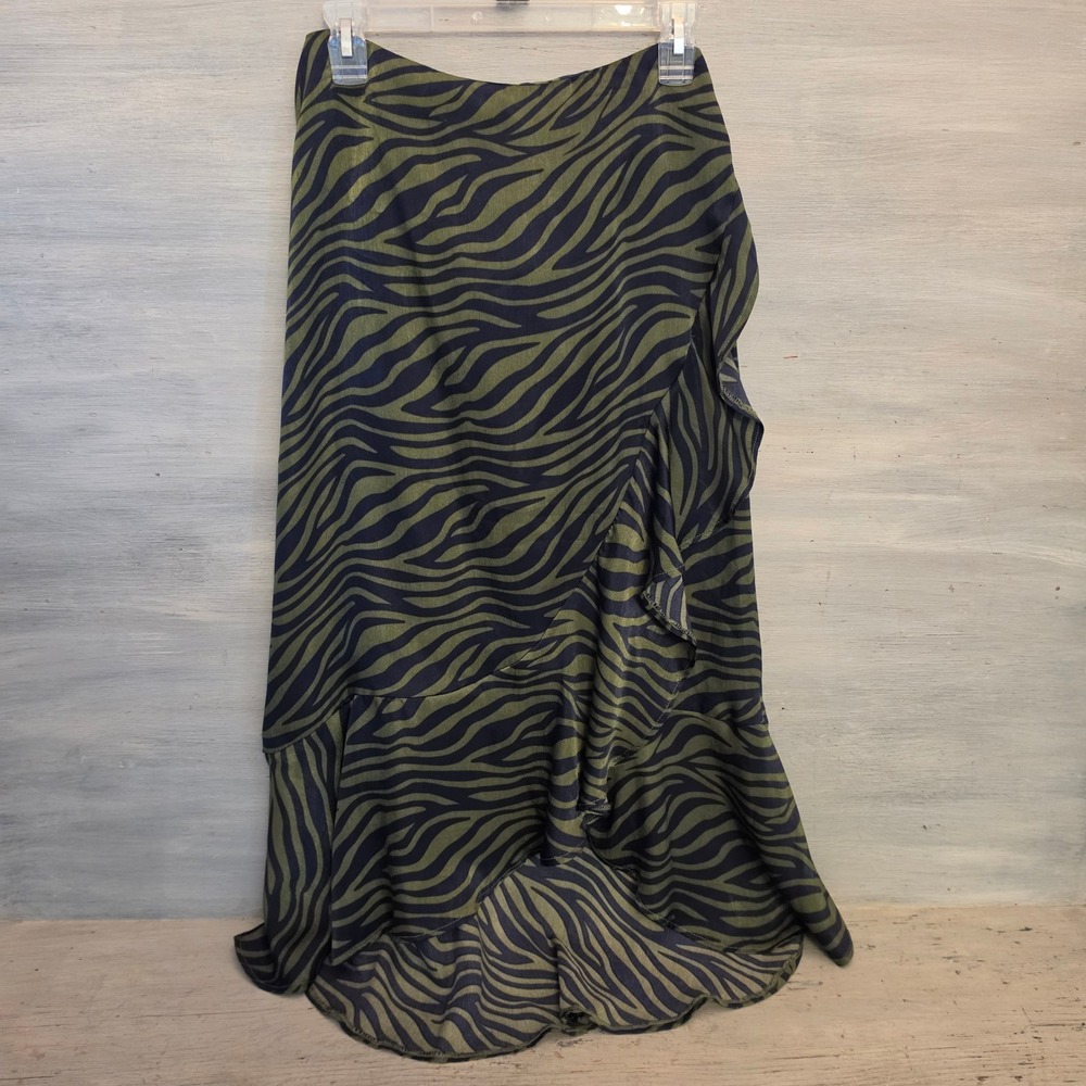 Eloquii Elements Zebra Striped Satiny Faux Wrap Ruffle High Low Hem Skirt 16 GC